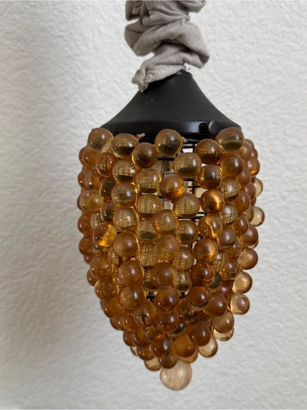 Vintage MCM Lucite Amber Grape Cluster Swag Lamp Ceiling Pendant Hanging Light